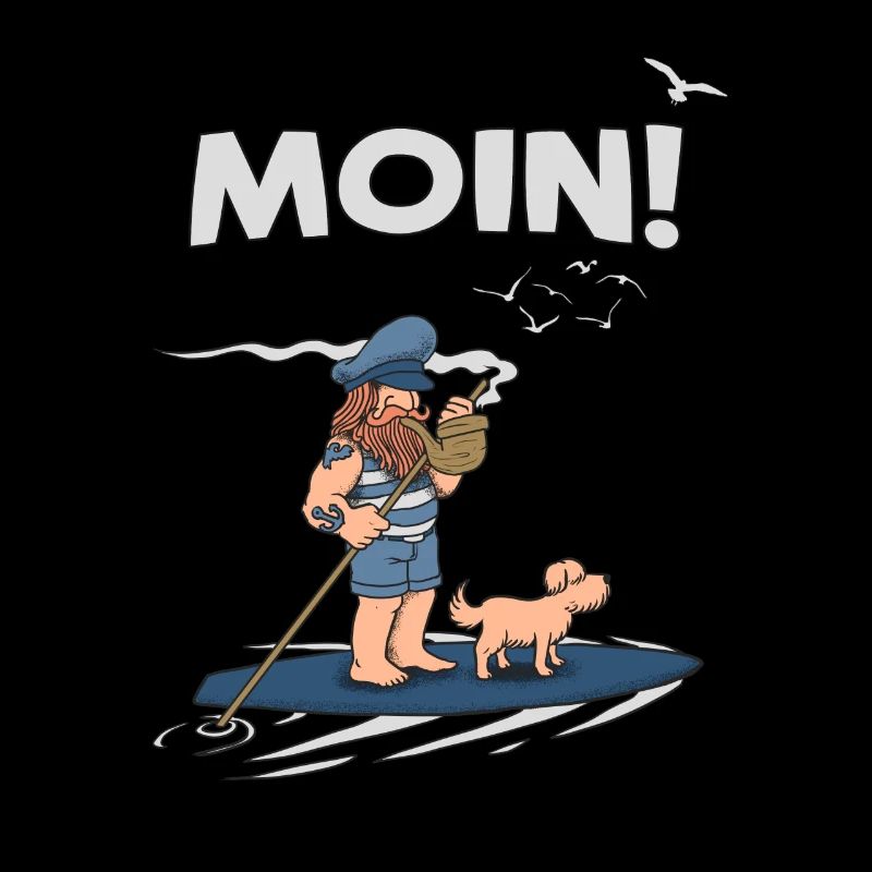 Moin Digga Spruch mit Möwe Kapitän und Meer