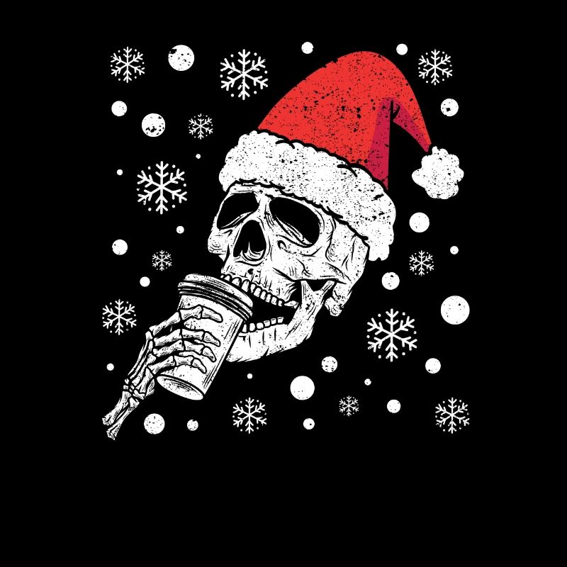 Skeleton Santa Claus Cap Coffee Drink funny