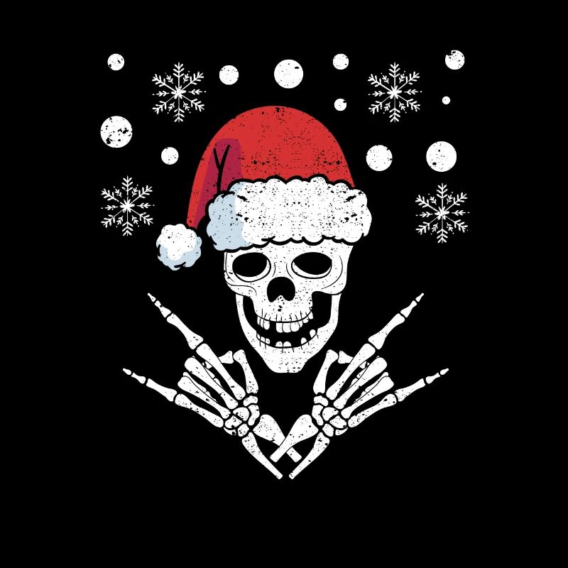 Skelett Weihnachtsmann Mütze Rock And Roll Hand