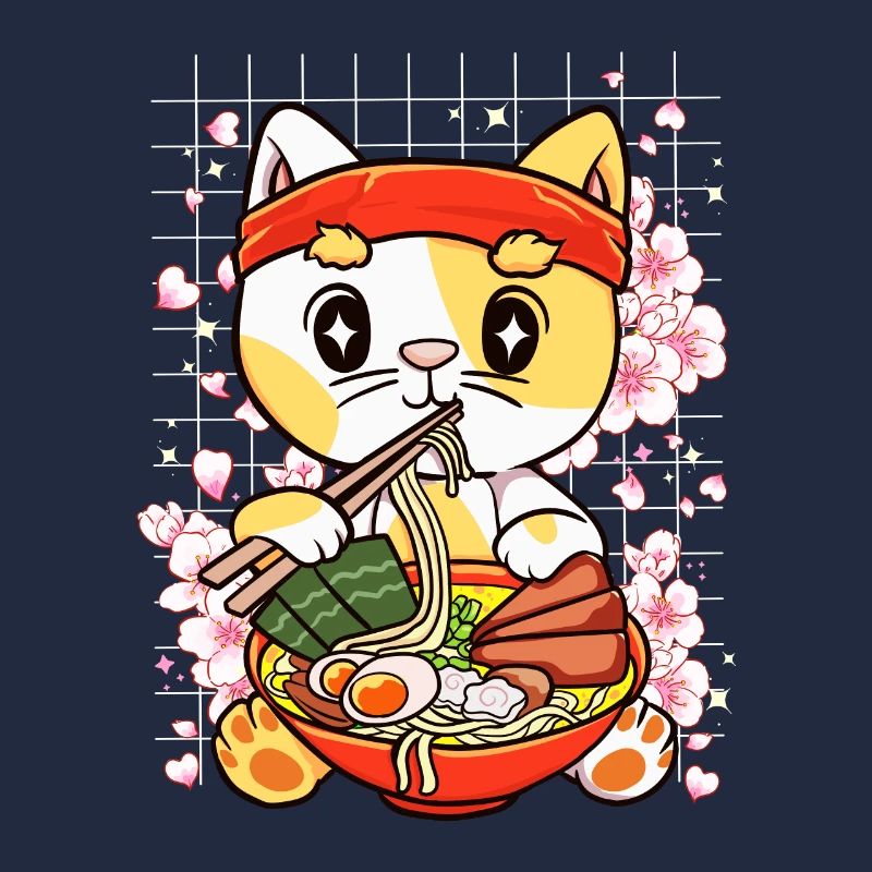 Chaton mangeant Ramen Kawaii Anime
