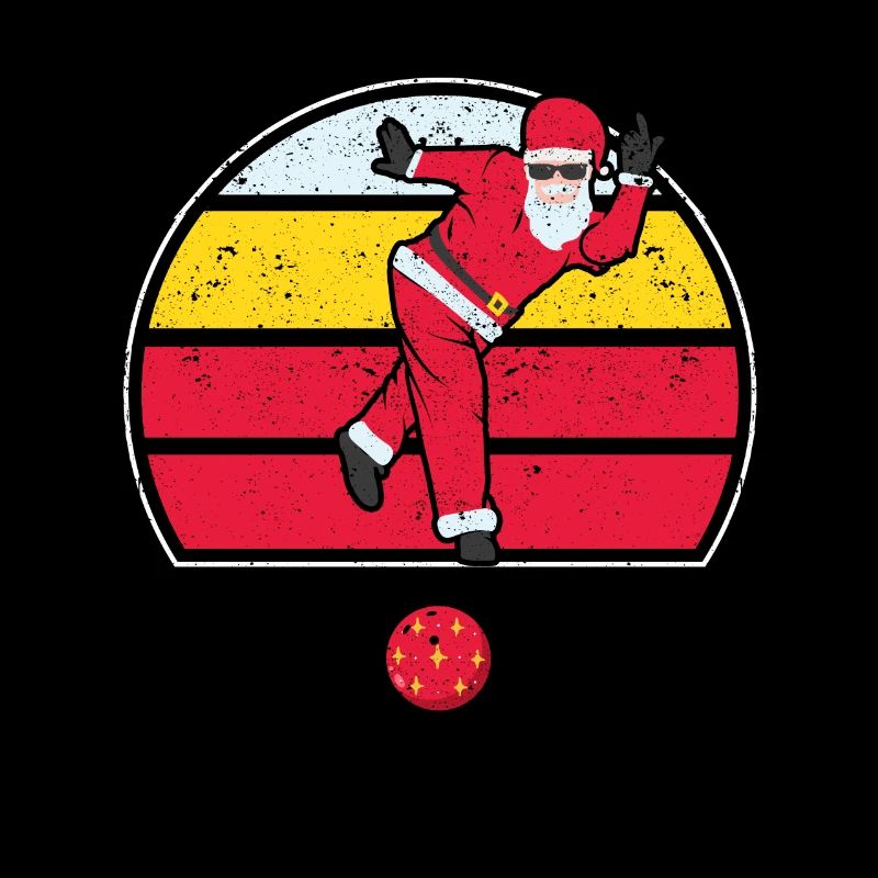Weihnachtsmann spielt Bowling Mannschaftsspieler