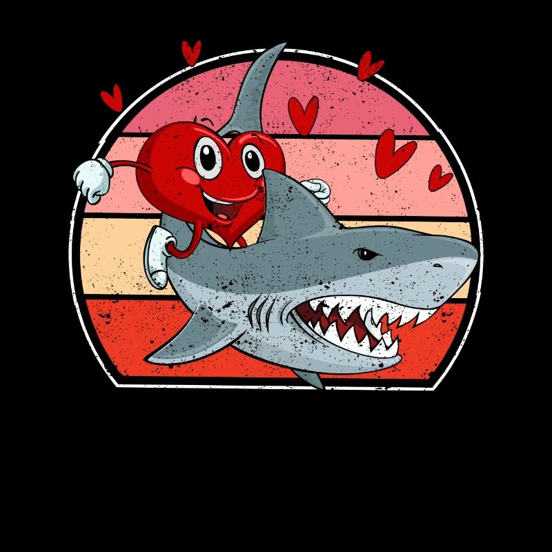 Heart Riding Shark Saint-Valentin Drôles de requins Amants