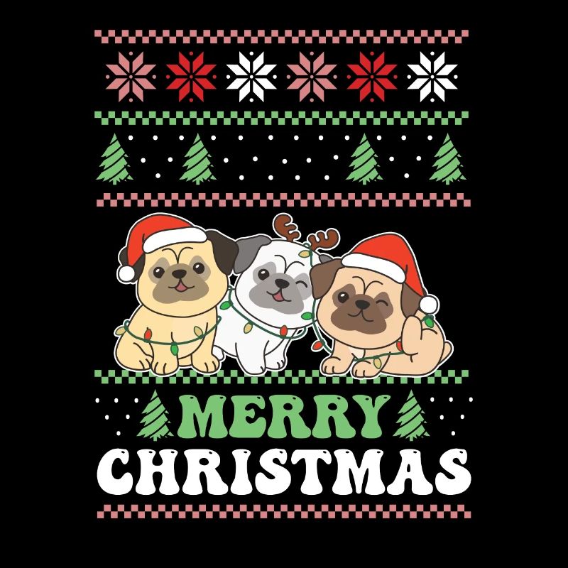 Merry Christmas retro ugly christmas Mops