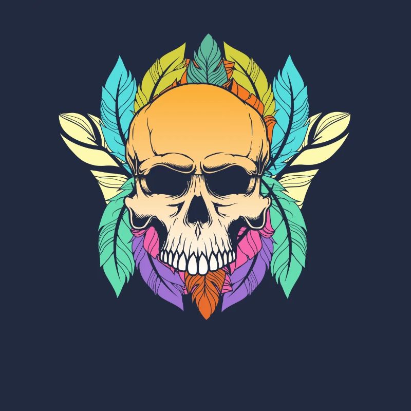 Colorful Skull Feathers Pattern Peace Gothic