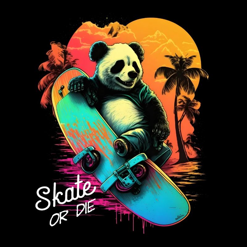 Cool Retro Panda Skateboard Neon Cadeau