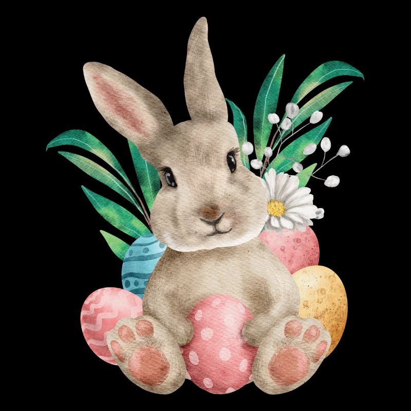 Aquarelle lapins de Pâques et œufs