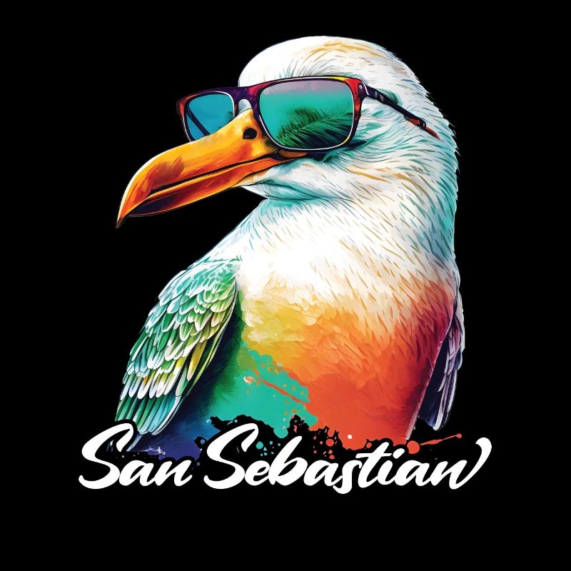 San Sebastian Urlaub bunte Möwe mit Sonnenbrille