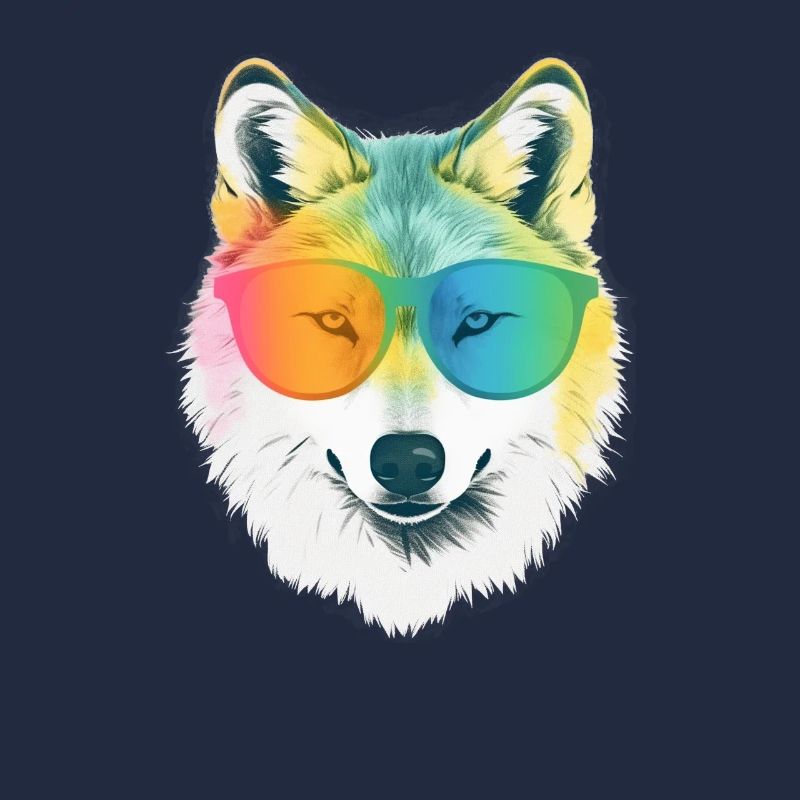 White Wolf Rainbow Sunglass Frame Wolves Graphic