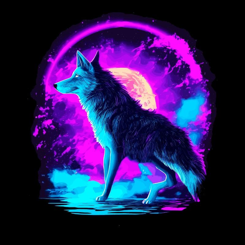 Wolf Neon Illustration Synthwave Art
