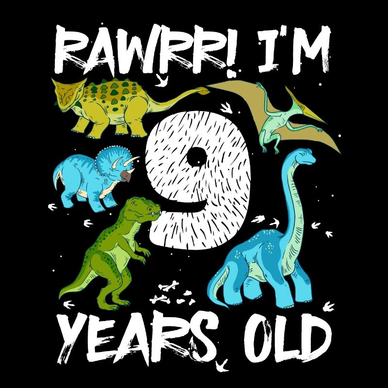 Nine, 9 years, 9th birthday, 9 years, dinosaur