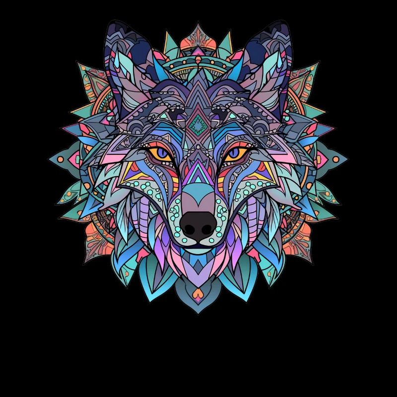 Geometric Wolf Mandala ColorFull
