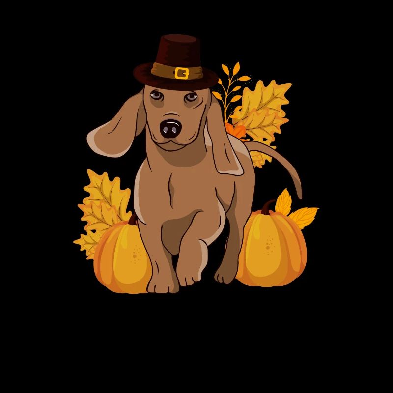 Pilgrim Dachshund Pumpkin Leaves Thanksgiving