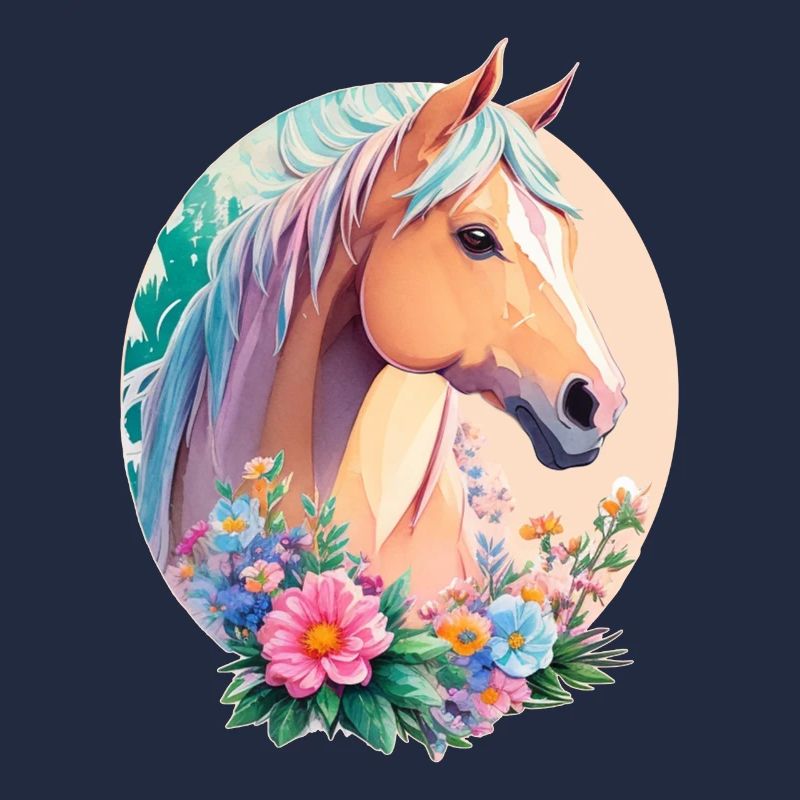 Pastell Farben Pony Pferd Kunst mit Blumen