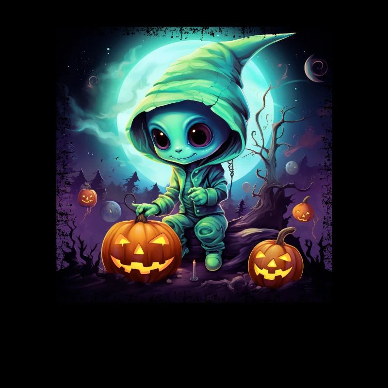 Alien Halloween: Alien vert avec citrouille
