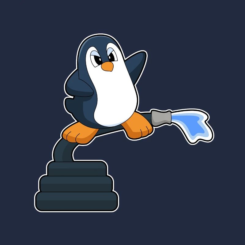 Penguin Firefighter Fire Hose Fire Brigade