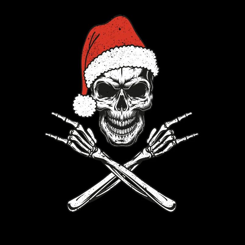 Skelett Weihnachtsmann Mütze Rock And Roll Hand