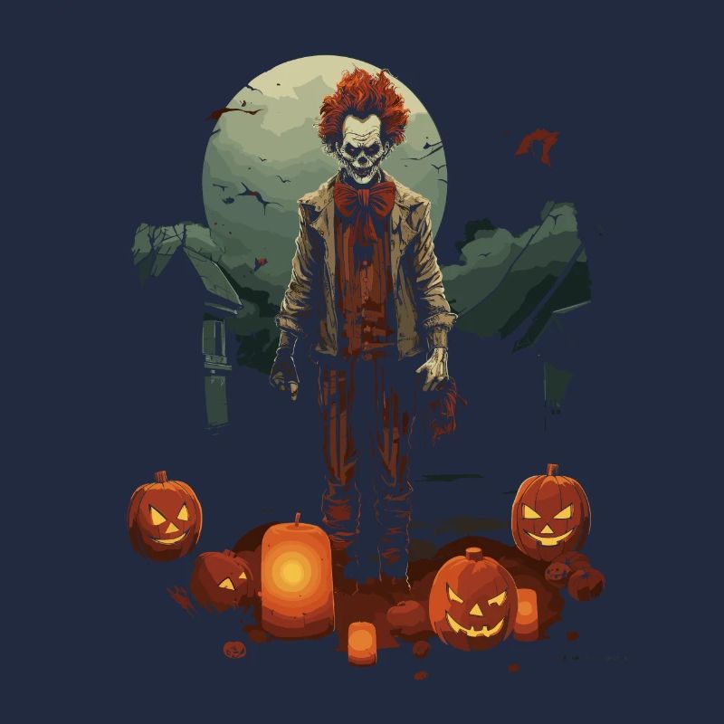 Clown effrayant avec des citrouilles devant la lune halloween