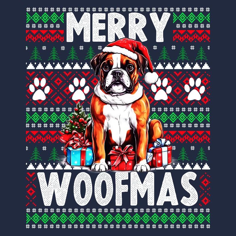 Pull de Noël moche Boxer Dog - Chien de Noël