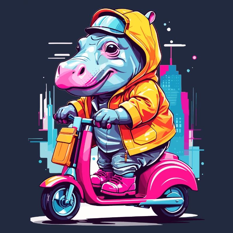 Nilpferd auf Roller