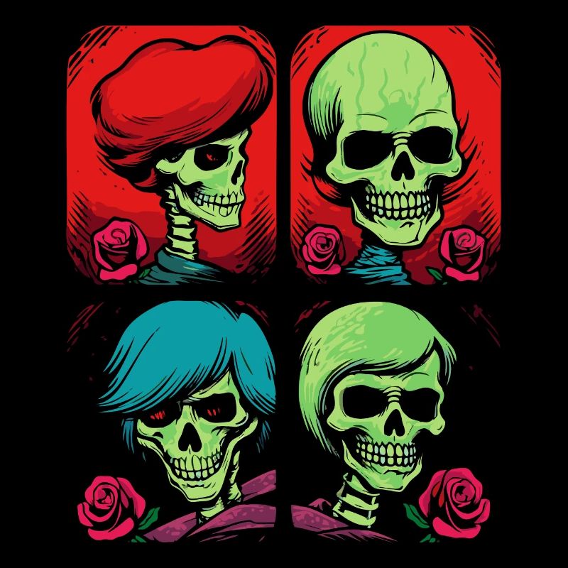 Image de dessin animé Pop Art de crânes et de Roses