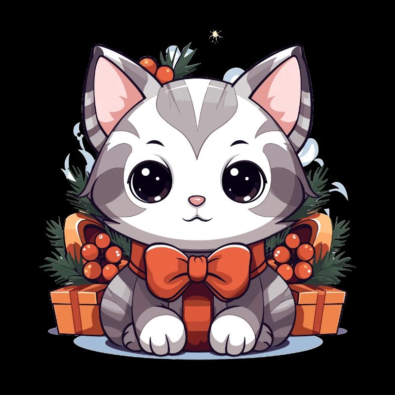 Design de Noël de chat - Style Kawaii