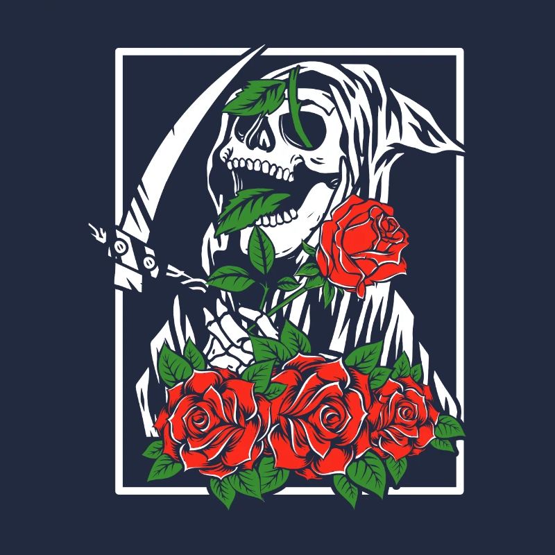 Faucheuse avec des roses | fleurs de crâne