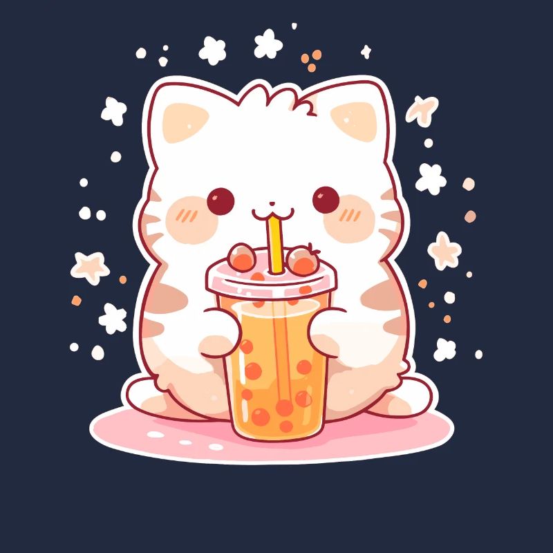 Kawaii Cat Drinks Boba Bubble Tea Chibi