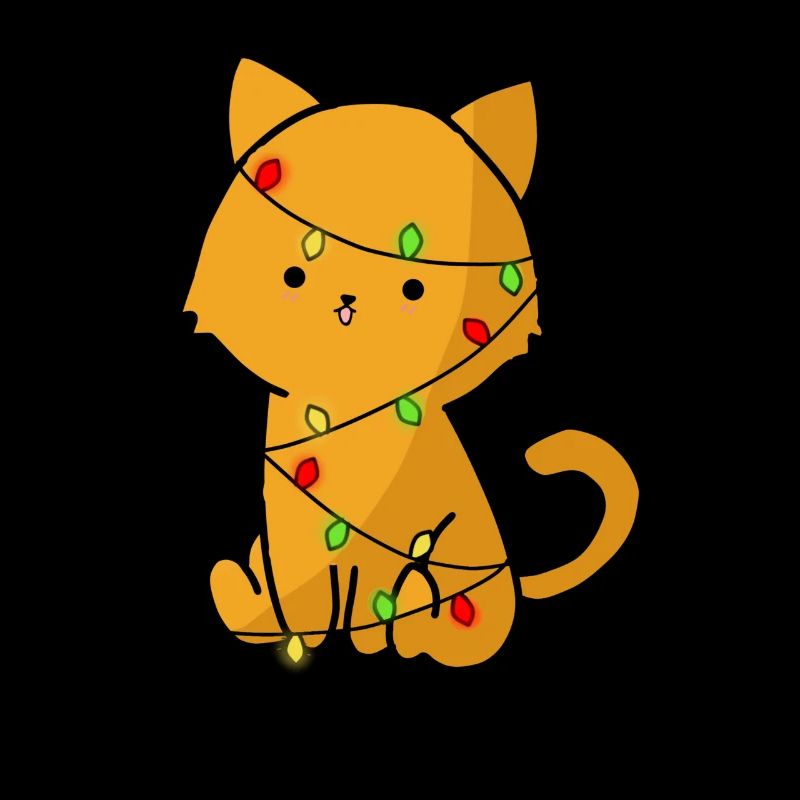 Niedliche orangefarbene Katze mit Weihnachtslichtern, Kawaii Katzen