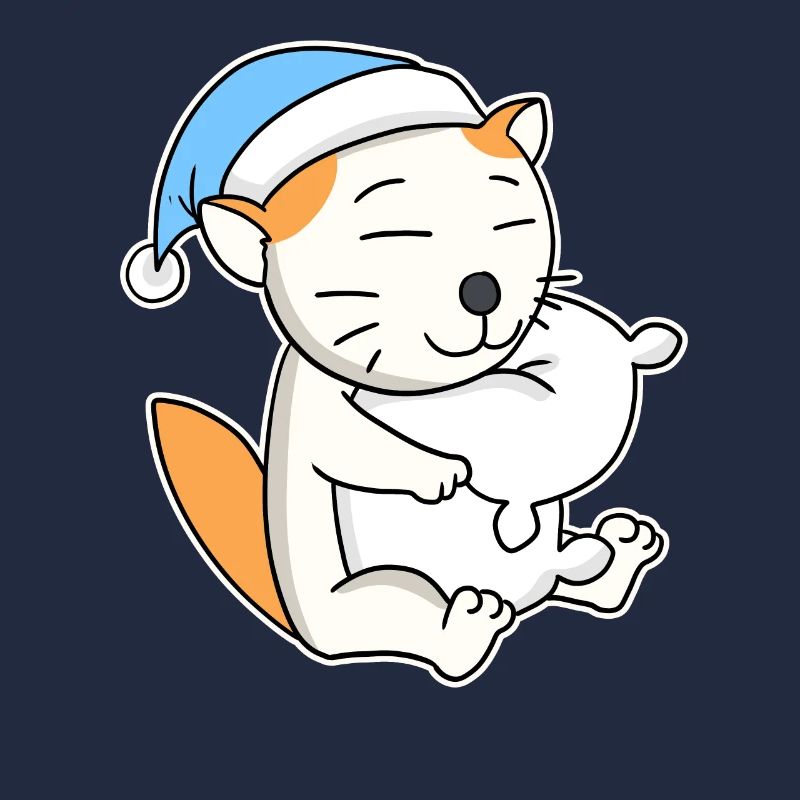 Sleeping Tired - Cat with Pillow and Sleepy Cap