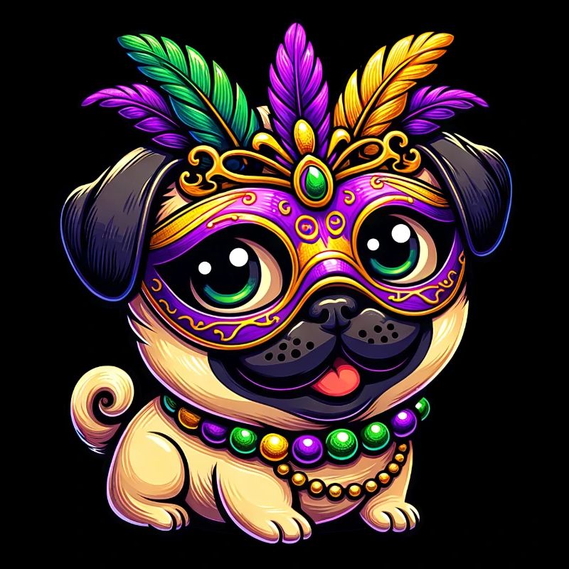 Mardi Gras Hund Mops Süß Comic