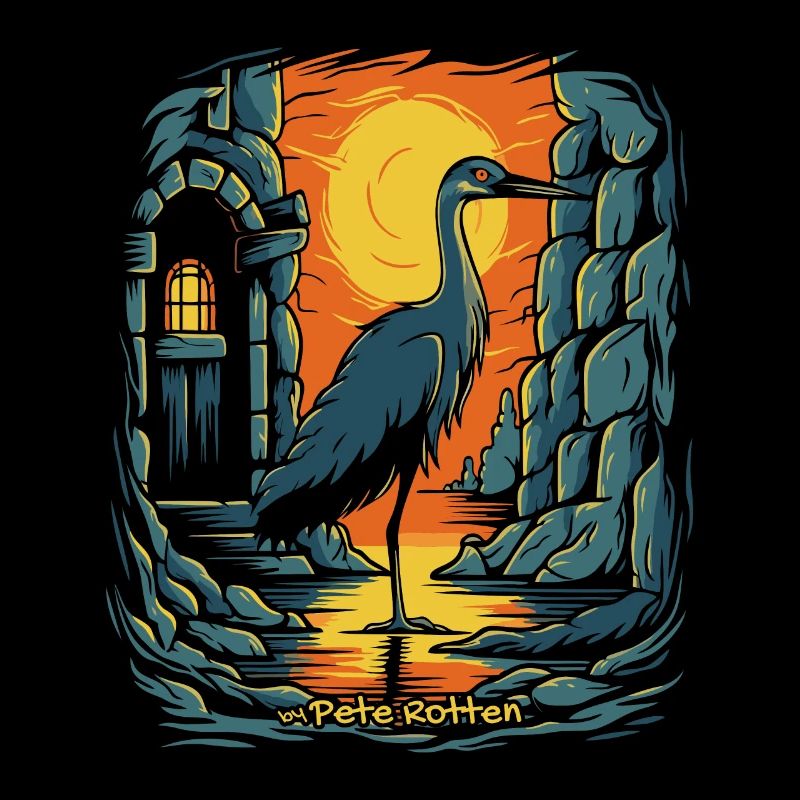 Un oiseau-grue et un donjon