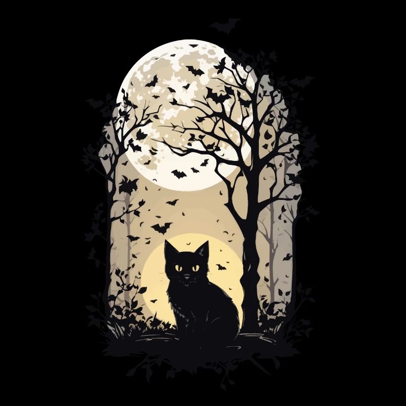 Witches Cat Halloween Full Moon Aesthetic
