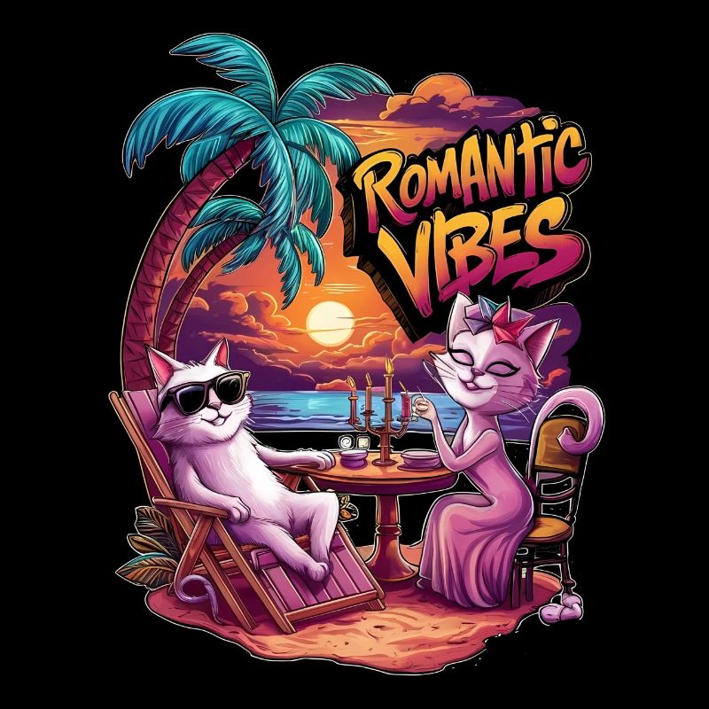 Chats romantiques au coucher du soleil