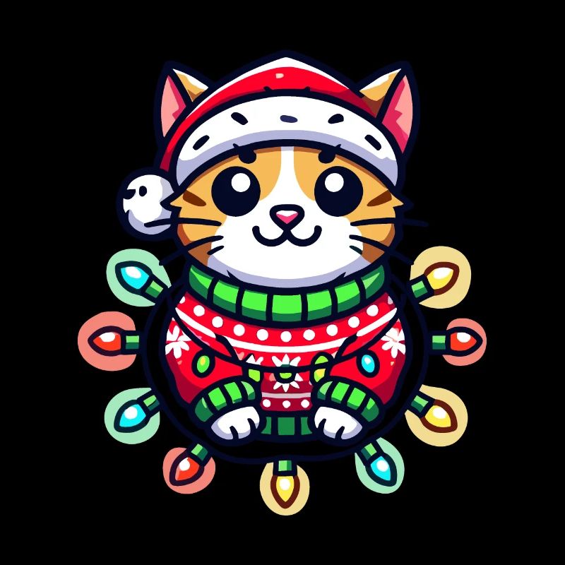 Weihnachtliche Katze Im Pullover Mit Lichtern