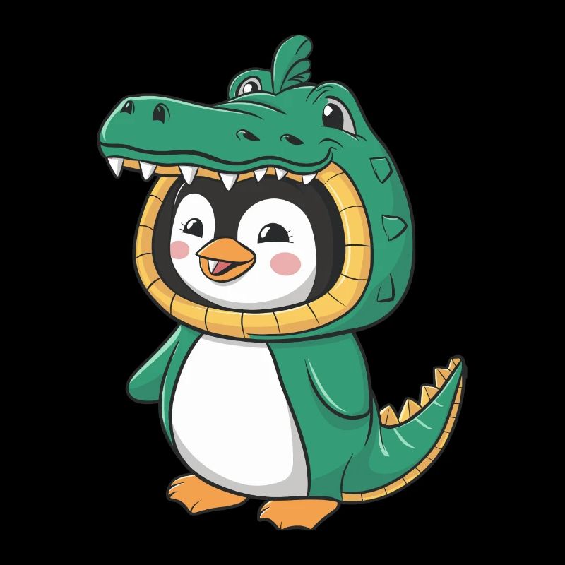Pingouin mignon en costume de crocodile