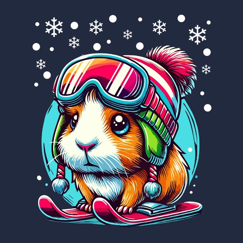 Cochon d’Inde Ski Neige Piste Mignon