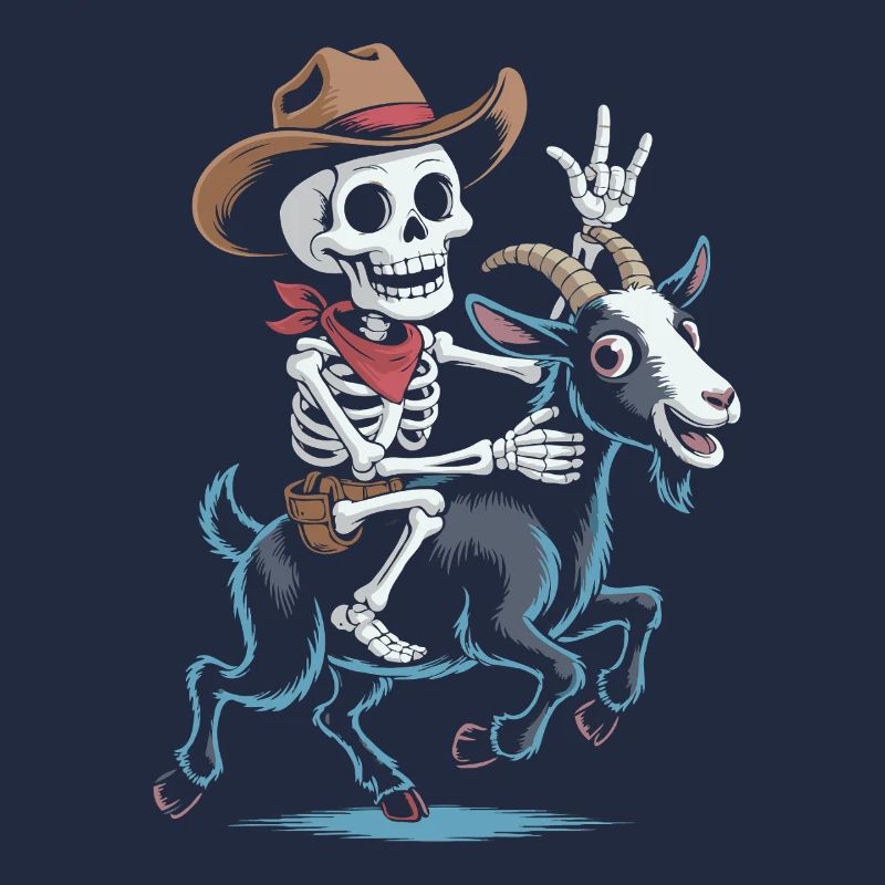 Skeleton cowboy on goat