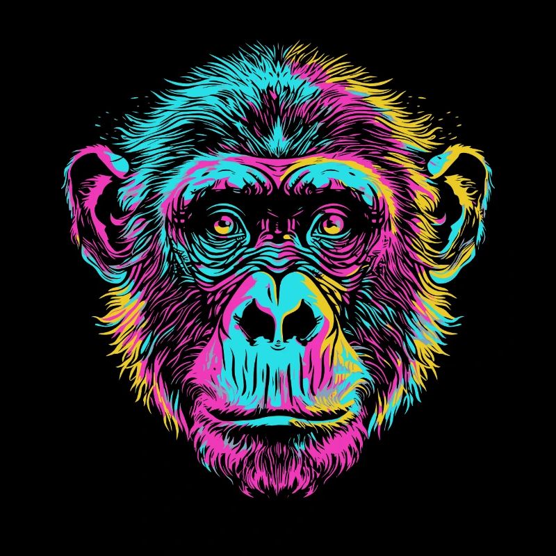 Bunter Schimpanse im Neon-Art Stil