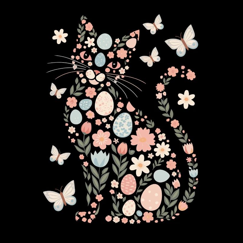  Osterkatze Mit Blumen Und Eiern Verspieltes