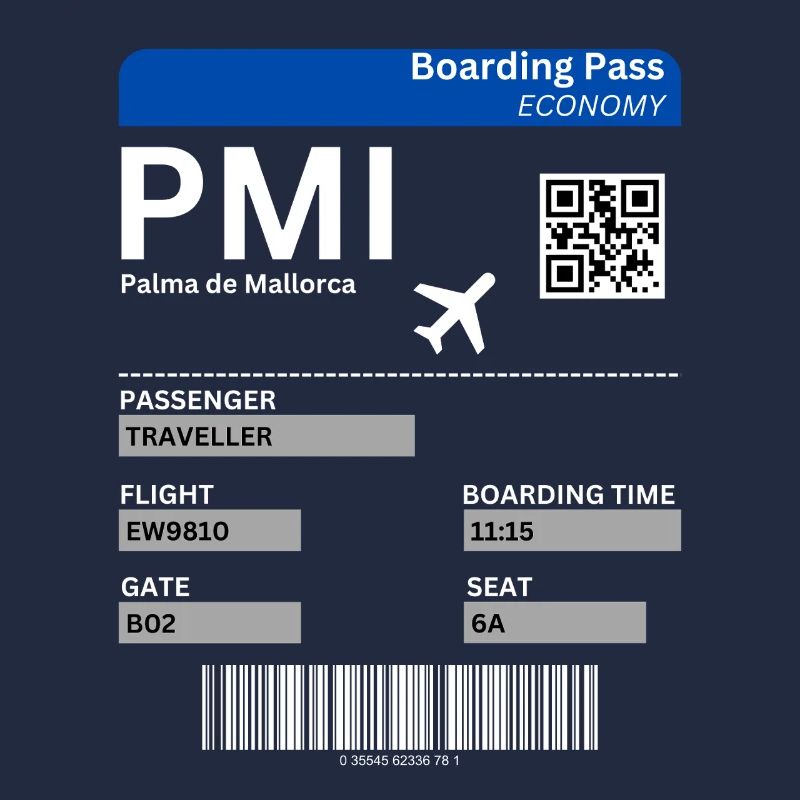 Mallorca Flight Ticket Design Boarding Pass Shirt