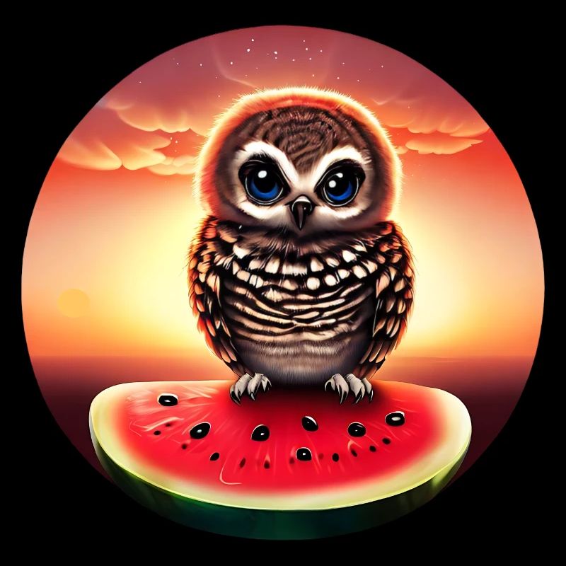 Hibou sur pastèque au coucher du soleil