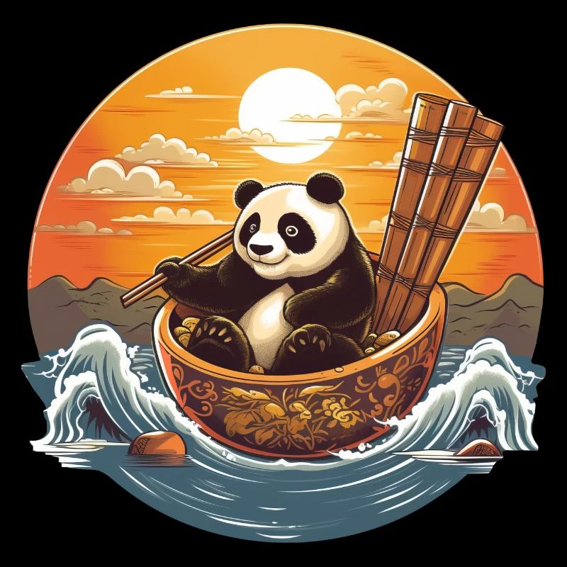 Panda dans un bol chinois sur l’océan