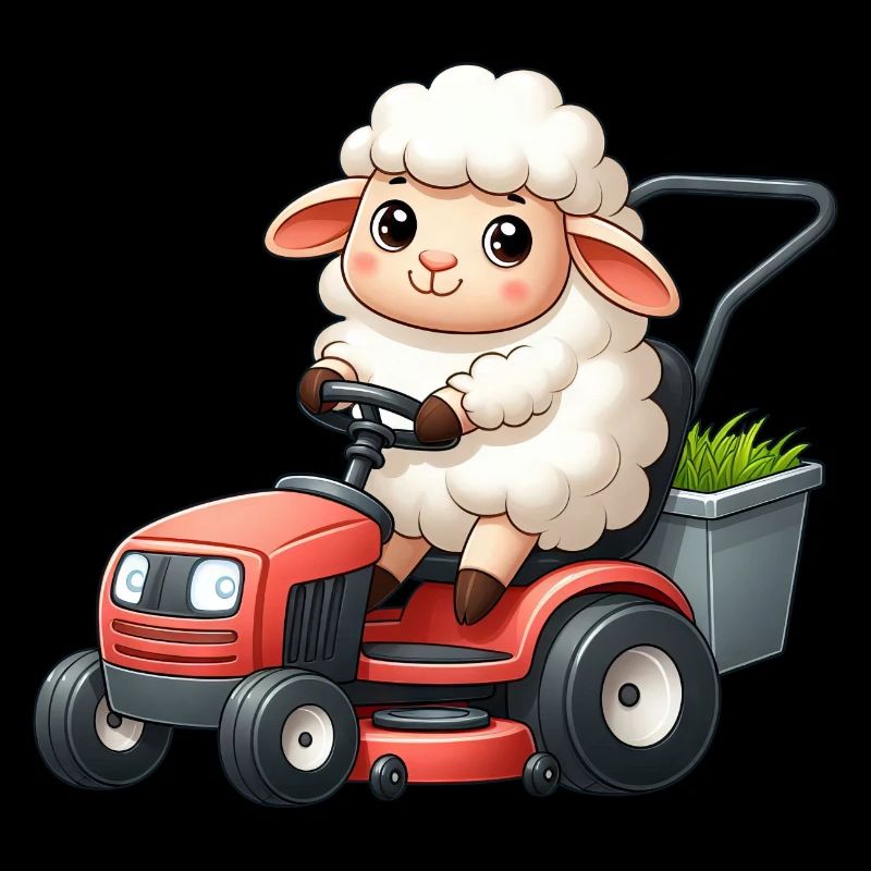 Cute Sheep Lawn Mower Gardener Tractor Horticulture