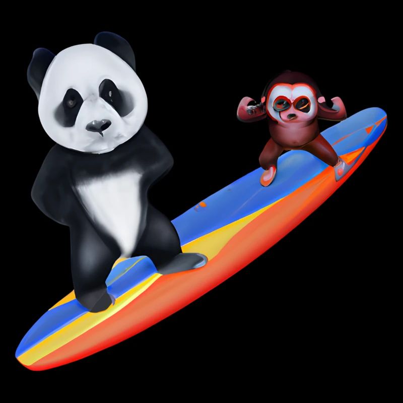 Surfender Panda und Affe