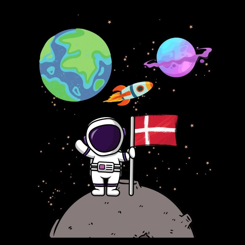 Lune Landing Planet Denmark Flag Astronaute