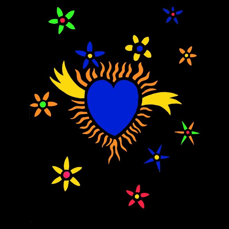 Le cœur bleu aux fleurs