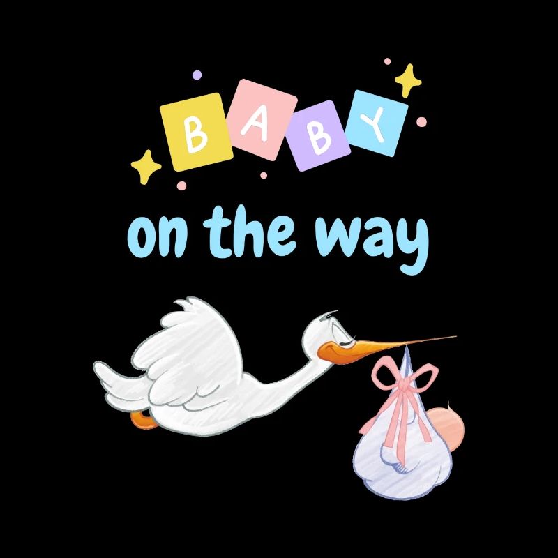 Bébé en route avec cigogne 2 - bleu
