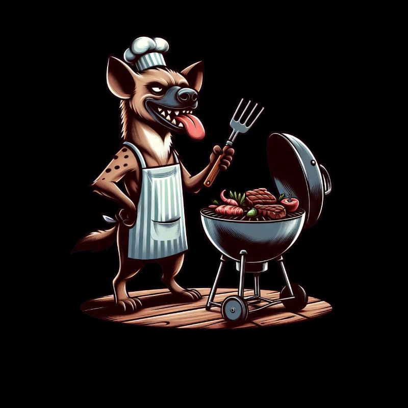 Hyäne als Grillchef im Sommer