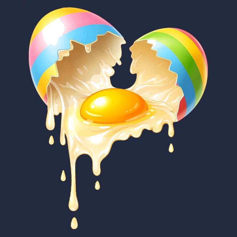 Broken Easter egg with flowing egg yolk