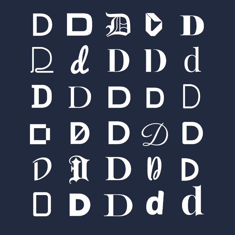 D Glyph Parade: Varied Typeface D Letters